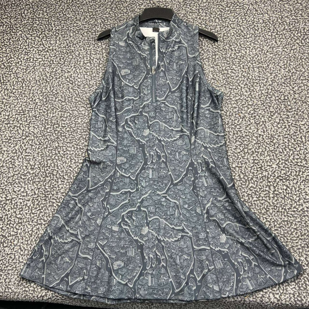 Greyson Golf Dress Women Large Detroit City Map Blue Sleeveless Quarter Zip